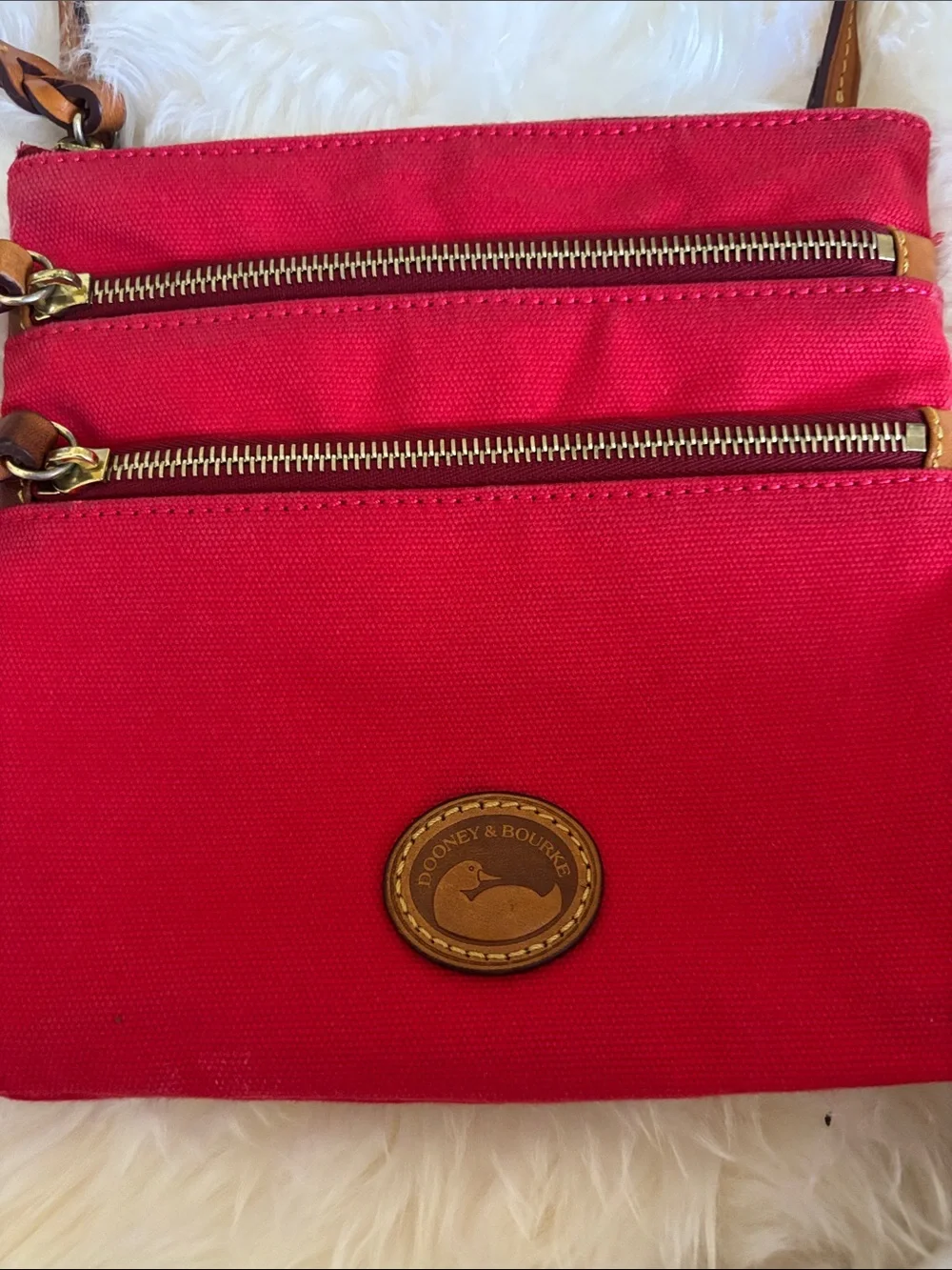 Dooney & Bourke Red Crossbody with Tan Leather Trim